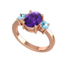 Tria Carita Yüzük - Ametist ve akuamarin 14 ayar rose altın yüzük #j7xmiq