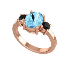 Akuamarin ve siyah zirkon 18 ayar rose altın yüzük