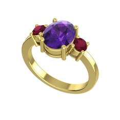 Tria Carita Yüzük - Ametist ve kök yakut 8 ayar altın yüzük #kc8dg6