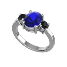 Tria Carita Yüzük - Lab safir ve siyah zirkon 925 ayar gümüş yüzük #khqks0