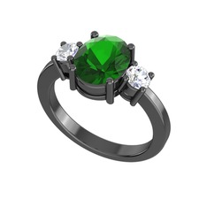 Tria Carita Yüzük - Yeşil kuvars ve swarovski 925 ayar siyah rodyum kaplama gümüş yüzük #klb1ue