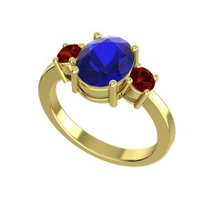 Tria Carita Yüzük - Lab safir ve garnet 14 ayar altın yüzük #l1gff4