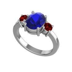 Tria Carita Yüzük - Lab safir ve garnet 18 ayar beyaz altın yüzük #lad0qx