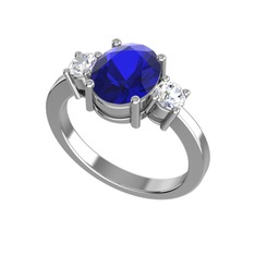 Lab safir ve pırlanta 14 ayar beyaz altın yüzük (0.48 karat)