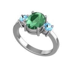 Tria Carita Yüzük - Kök zümrüt ve akuamarin 8 ayar beyaz altın yüzük #lm2pgf