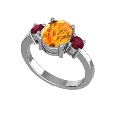 Tria Carita Yüzük - Sitrin ve kök yakut 14 ayar beyaz altın yüzük #m2z7ki