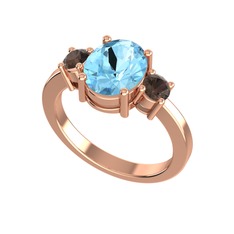 Tria Carita Yüzük - Akuamarin ve dumanlı kuvars 925 ayar rose altın kaplama gümüş yüzük #msv150