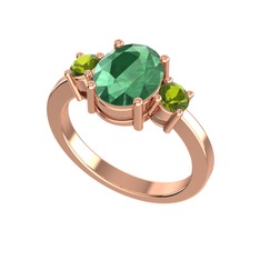 Kök zümrüt ve peridot 8 ayar rose altın yüzük