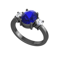 Tria Carita Yüzük - Lab safir ve swarovski 925 ayar siyah rodyum kaplama gümüş yüzük #n8teyn