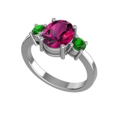 Rodolit garnet ve yeşil kuvars 925 ayar gümüş yüzük