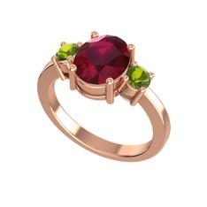 Tria Carita Yüzük - Kök yakut ve peridot 18 ayar rose altın yüzük #ndozup