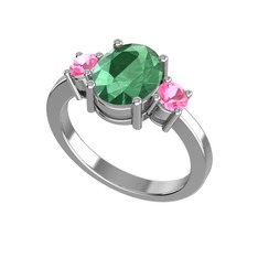 Tria Carita Yüzük - Kök zümrüt ve pembe kuvars 8 ayar beyaz altın yüzük #ndxg04