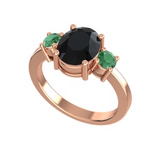Tria Carita Yüzük - Siyah zirkon ve kök zümrüt 8 ayar rose altın yüzük #npnits