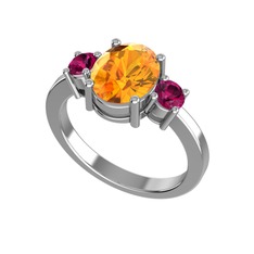 Tria Carita Yüzük - Sitrin ve rodolit garnet 14 ayar beyaz altın yüzük #nxbsw9