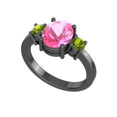 Tria Carita Yüzük - Pembe kuvars ve peridot 925 ayar siyah rodyum kaplama gümüş yüzük #o0gyzk