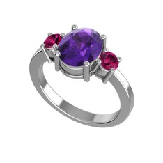 Tria Carita Yüzük - Ametist ve rodolit garnet 14 ayar beyaz altın yüzük #oalogk