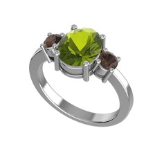 Peridot ve dumanlı kuvars 18 ayar beyaz altın yüzük