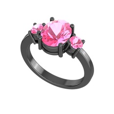 Tria Carita Yüzük - Pembe kuvars 925 ayar siyah rodyum kaplama gümüş yüzük #pfej