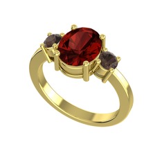 Tria Carita Yüzük - Garnet ve dumanlı kuvars 18 ayar altın yüzük #po12x9