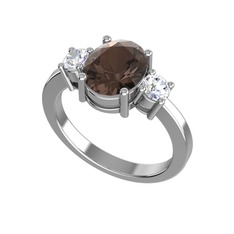 Tria Carita Yüzük - Dumanlı kuvars ve pırlanta 8 ayar beyaz altın yüzük (0.48 karat) #q1yrfj