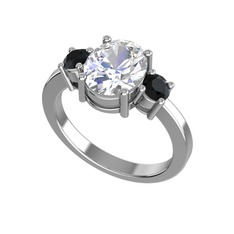 Tria Carita Yüzük - Swarovski ve siyah zirkon 8 ayar beyaz altın yüzük #q6numd