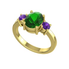 Tria Carita Yüzük - Yeşil kuvars ve ametist 18 ayar altın yüzük #qe3e7z