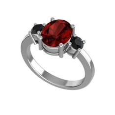 Garnet ve siyah zirkon 8 ayar beyaz altın yüzük