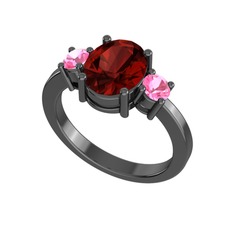 Tria Carita Yüzük - Garnet ve pembe kuvars 925 ayar siyah rodyum kaplama gümüş yüzük #r05toe