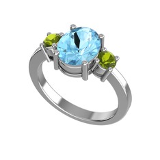 Akuamarin ve peridot 14 ayar beyaz altın yüzük