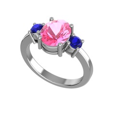 Tria Carita Yüzük - Pembe kuvars ve lab safir 14 ayar beyaz altın yüzük #rsxagv