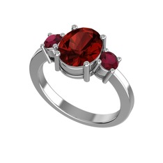 Garnet ve kök yakut 18 ayar beyaz altın yüzük