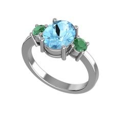 Tria Carita Yüzük - Akuamarin ve kök zümrüt 925 ayar gümüş yüzük #sr62ag