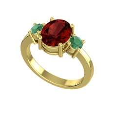 Tria Carita Yüzük - Garnet ve kök zümrüt 8 ayar altın yüzük #st68pv