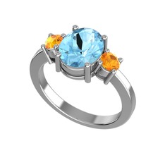 Tria Carita Yüzük - Akuamarin ve sitrin 8 ayar beyaz altın yüzük #suafe7