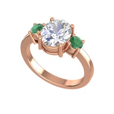 Tria Carita Yüzük - Swarovski ve kök zümrüt 18 ayar rose altın yüzük #t25qj0