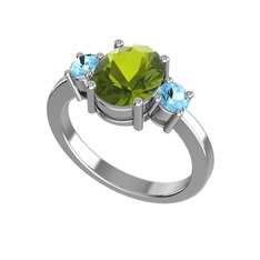Peridot ve akuamarin 18 ayar beyaz altın yüzük