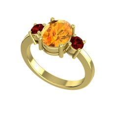 Tria Carita Yüzük - Sitrin ve garnet 18 ayar altın yüzük #to1t2n