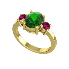 Tria Carita Yüzük - Yeşil kuvars ve rodolit garnet 14 ayar altın yüzük #u1dleh