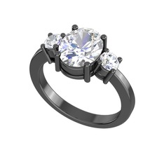 Tria Carita Yüzük - Swarovski ve beyaz zirkon 925 ayar siyah rodyum kaplama gümüş yüzük #us8h9g