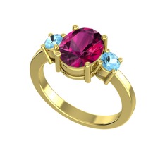 Tria Carita Yüzük - Rodolit garnet ve akuamarin 18 ayar altın yüzük #v5beib
