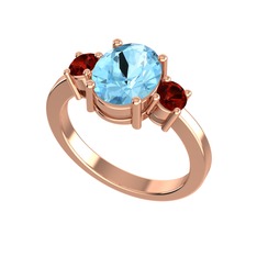 Tria Carita Yüzük - Akuamarin ve garnet 925 ayar rose altın kaplama gümüş yüzük #vd4z9l