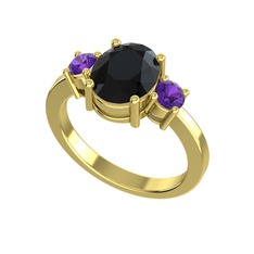 Tria Carita Yüzük - Siyah zirkon ve ametist 18 ayar altın yüzük #wio9ji