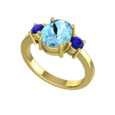 Tria Carita Yüzük - Akuamarin ve lab safir 925 ayar altın kaplama gümüş yüzük #wkrhou