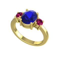 Tria Carita Yüzük - Lab safir ve rodolit garnet 14 ayar altın yüzük #wnno8g