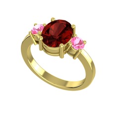 Garnet ve pembe kuvars 18 ayar altın yüzük