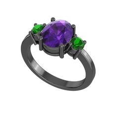 Tria Carita Yüzük - Ametist ve yeşil kuvars 925 ayar siyah rodyum kaplama gümüş yüzük #ww2bao