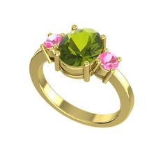 Peridot ve pembe kuvars 14 ayar altın yüzük