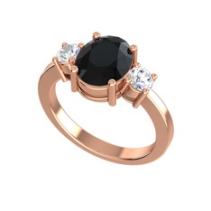 Siyah zirkon ve pırlanta 8 ayar rose altın yüzük (0.48 karat)