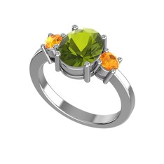 Peridot ve sitrin 8 ayar beyaz altın yüzük