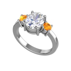 Tria Carita Yüzük - Swarovski ve sitrin 14 ayar beyaz altın yüzük #xgxnek